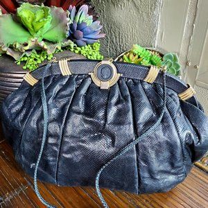 Judith Leiber -Vintage-Black Karung Clutch…